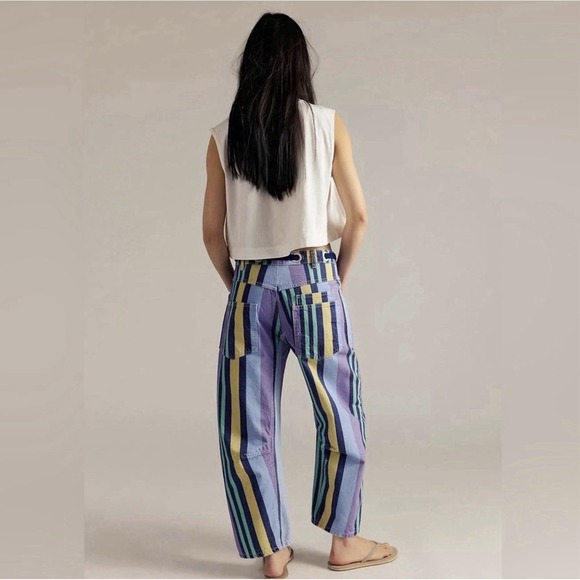 Free People Moxie Barrel Jeans 27 Periwinkle Striped RARE Retired UNICORN NWOT - Picture 5 of 10